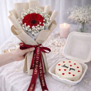 Single Daisy & Cake (Fresh Flower)