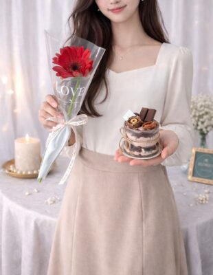Daisy & Mini Cake (Fresh Flower)